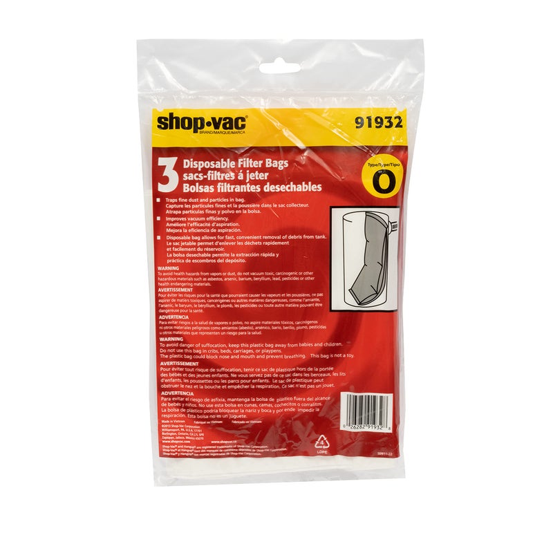 SHOPVAC Shop-Vac 9193200 Disposable Filter Bags, Designed for 5 Gallon Wall Mount Vacuums, Dry Pickup, (3-Pack) - Image 5